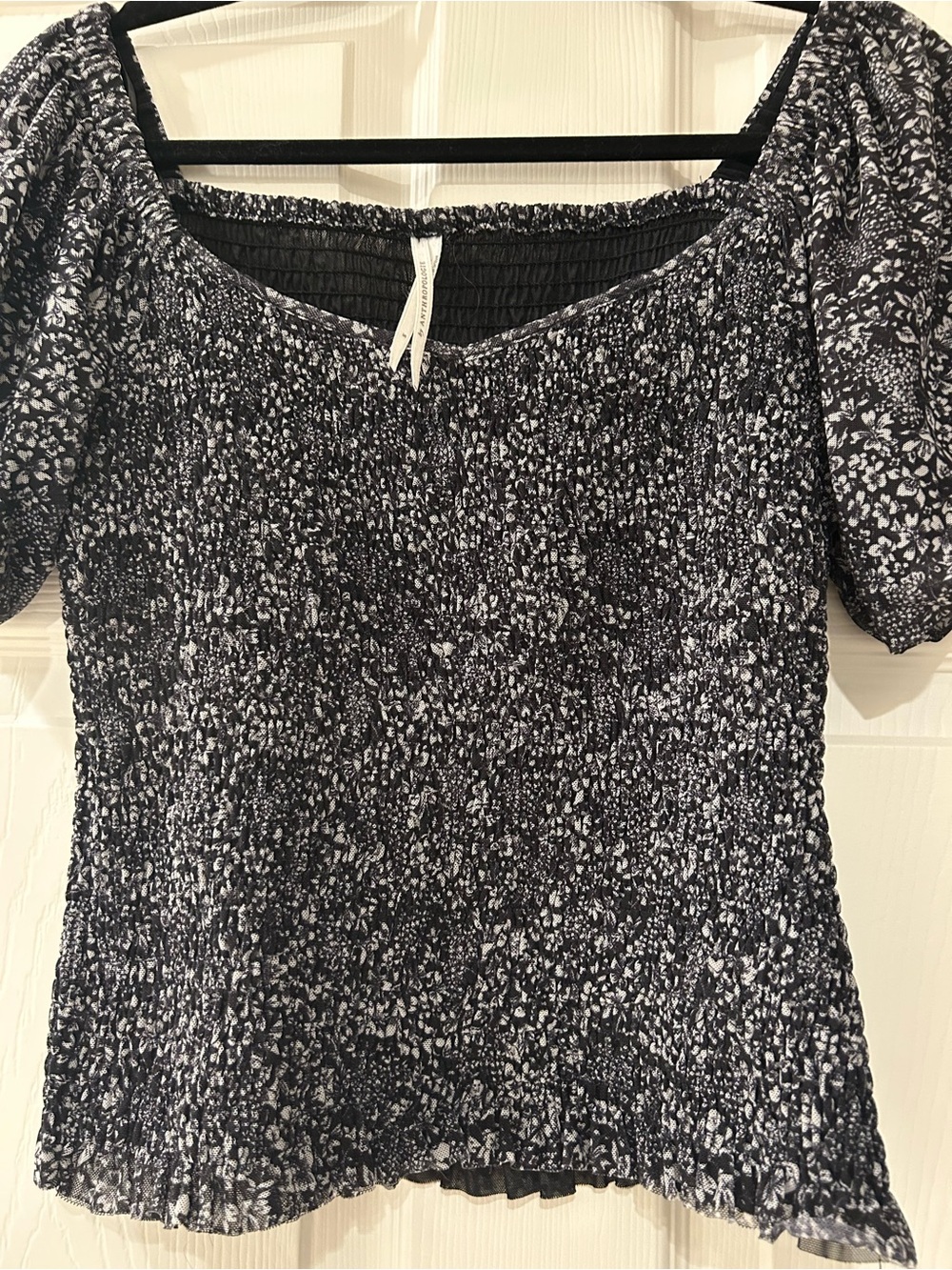 Anthropologie Aurelia Smocked Black White Puff Sleeve - Picture 5 of 7